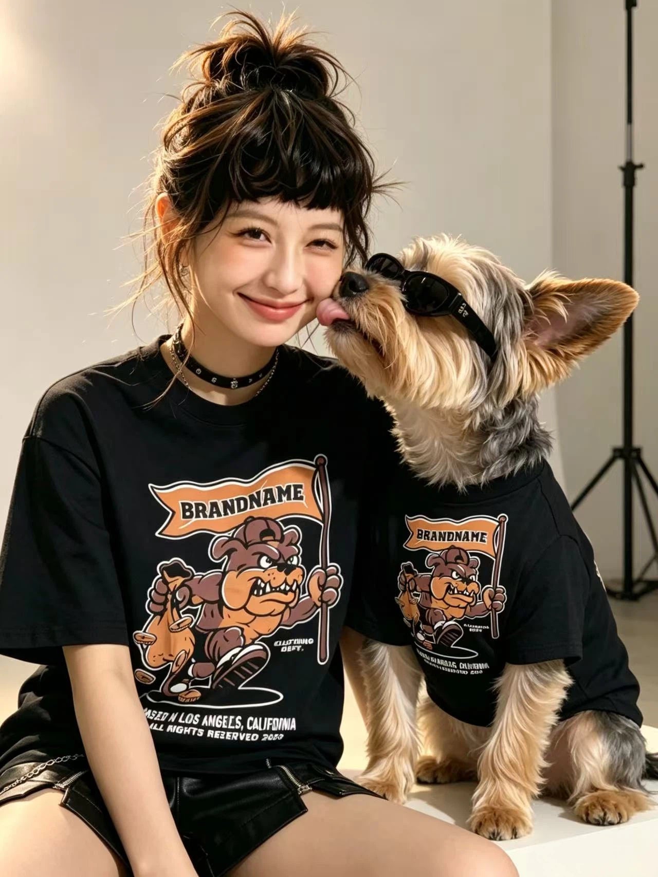 Retro Cartoon Black Matching Tee Set