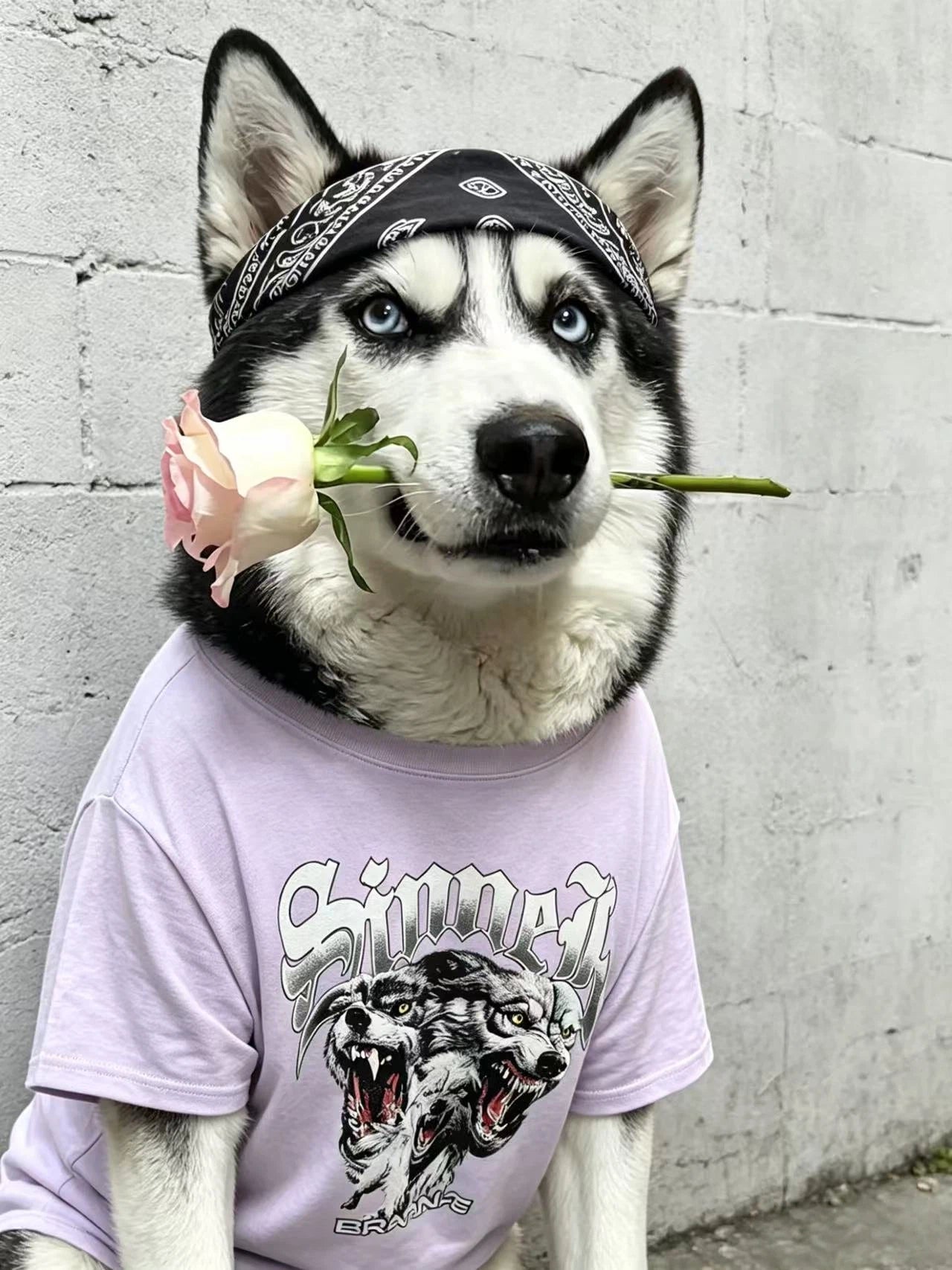 Retro Wolf Light Purple Matching Tee Set