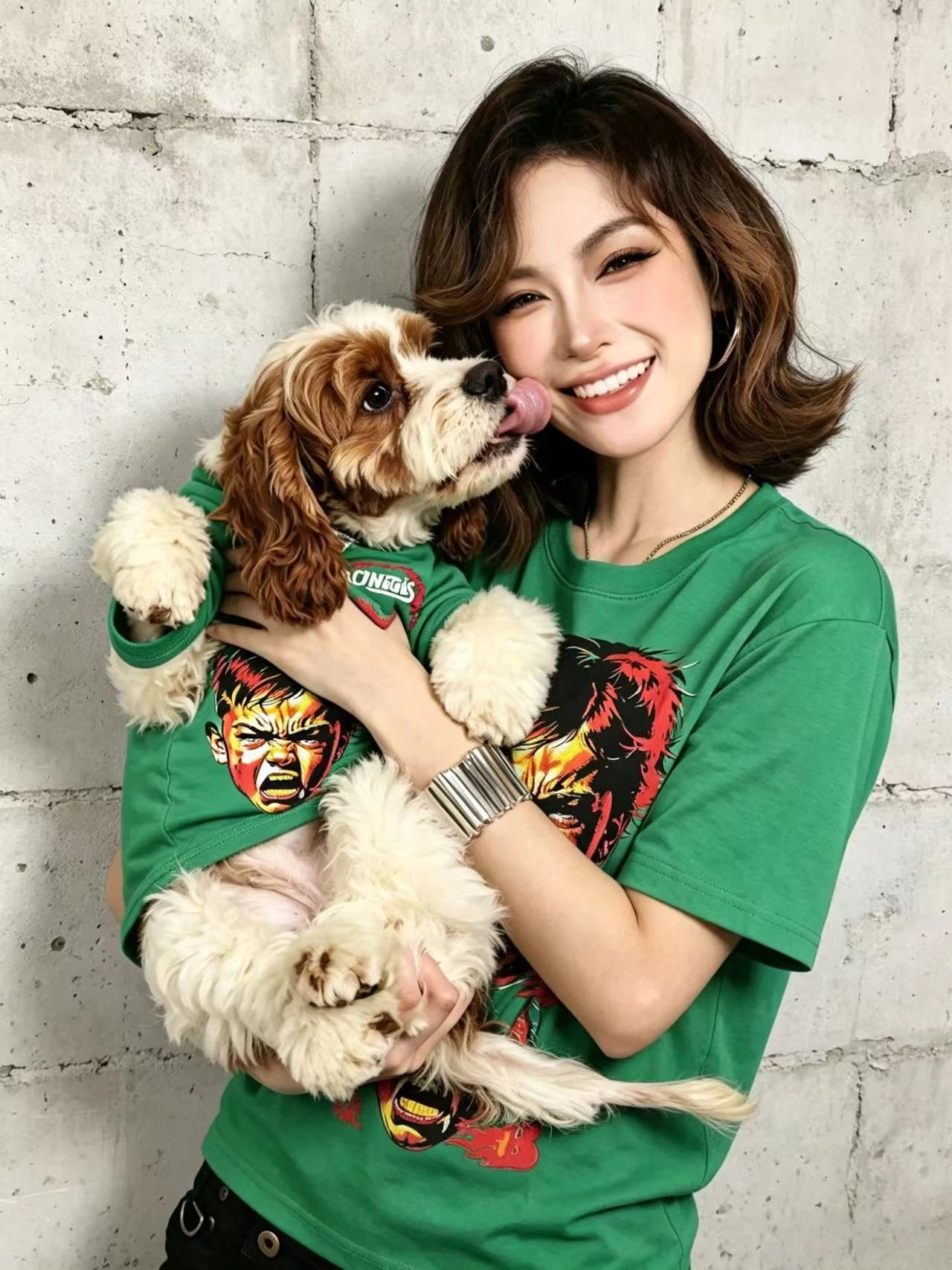 Retro Angry Face Green Matching Tee Set