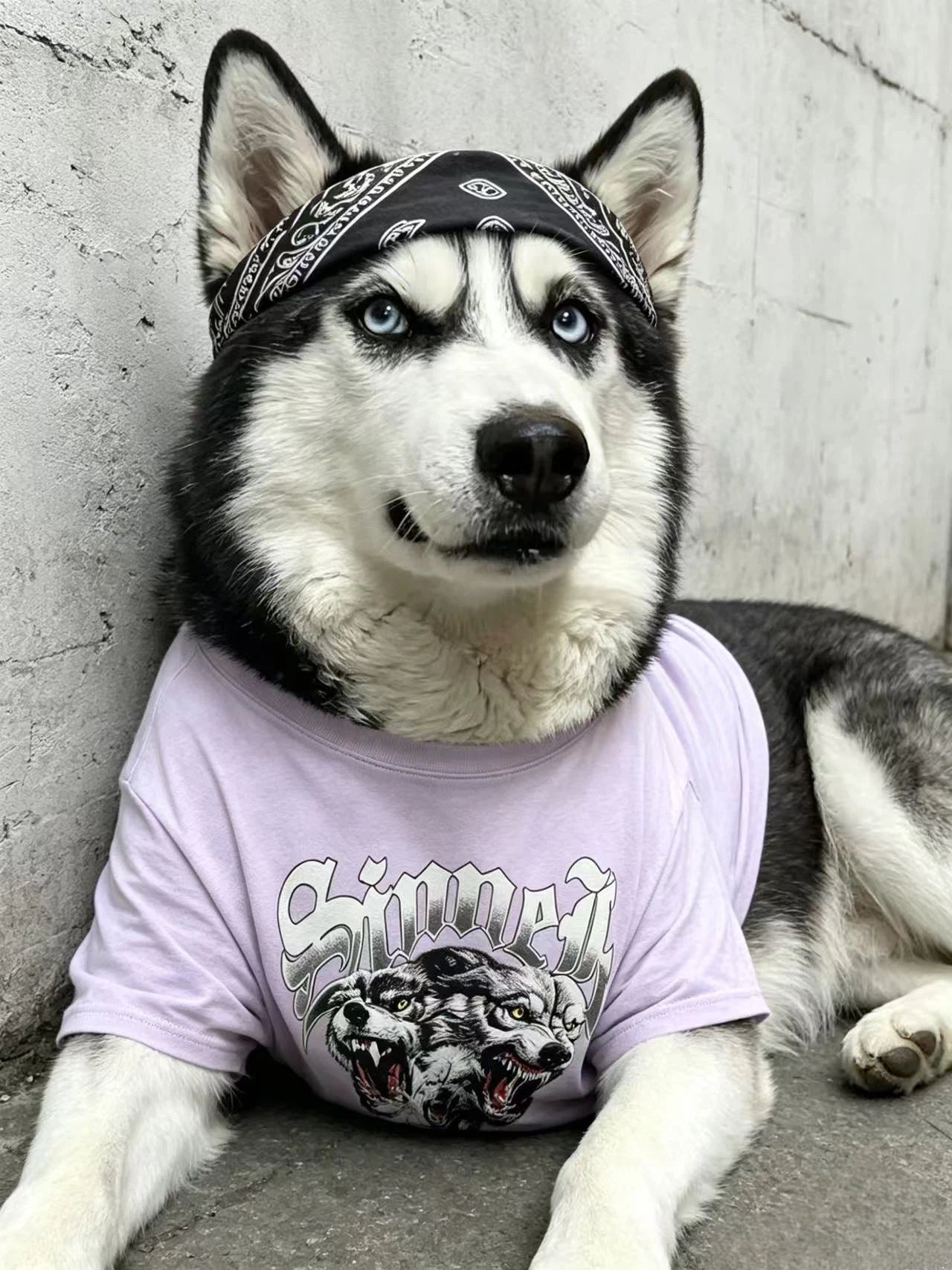 Retro Wolf Light Purple Matching Tee Set