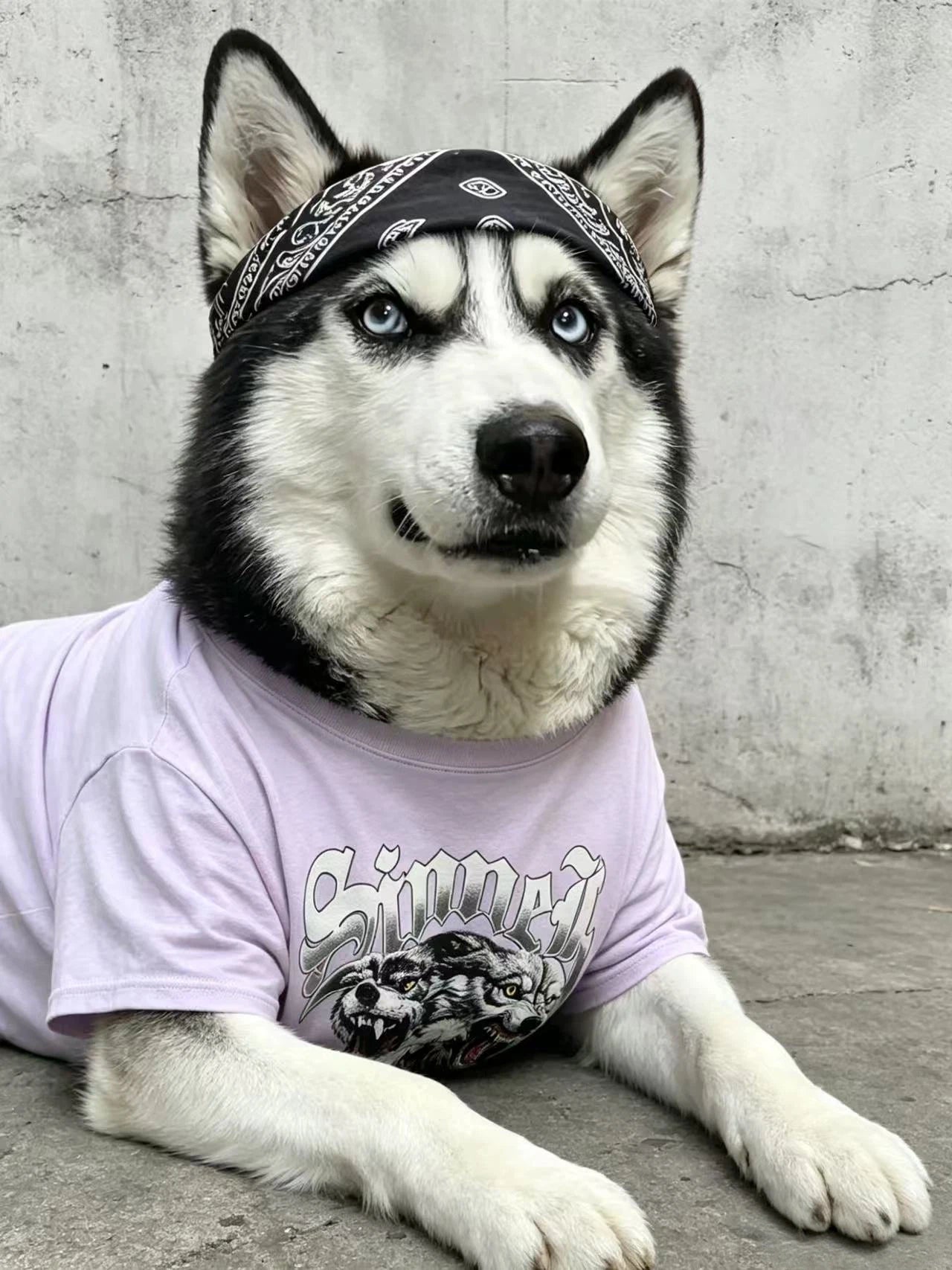 Retro Wolf Light Purple Matching Tee Set