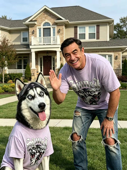 Retro Wolf Light Purple Matching Tee Set