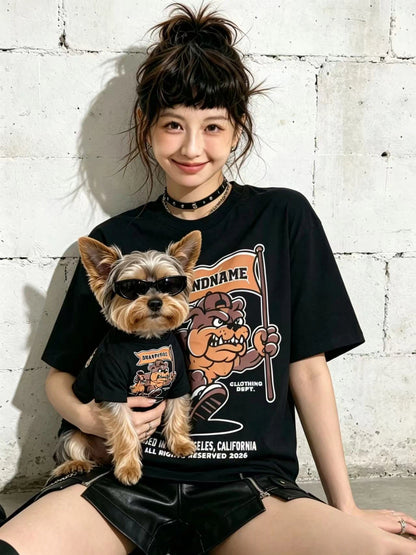 Retro Cartoon Black Matching Tee Set
