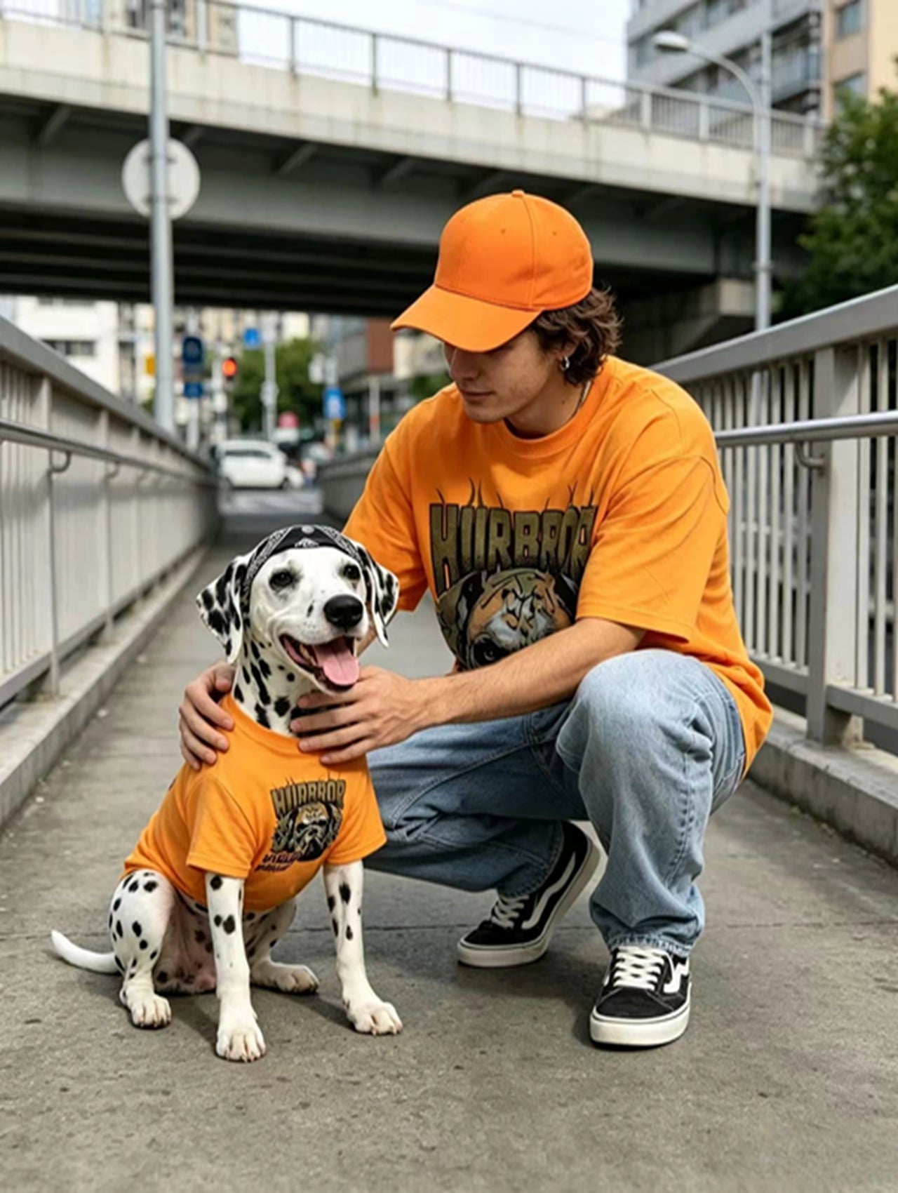Matching Owner & Dog Streetwear T-Shirt Set - Orange