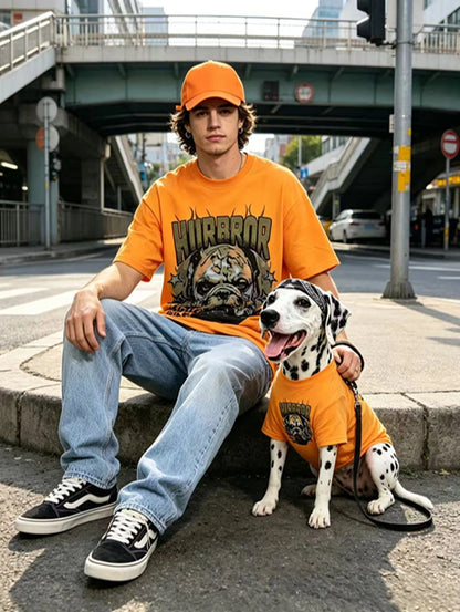 Matching Owner & Dog Streetwear T-Shirt Set - Orange