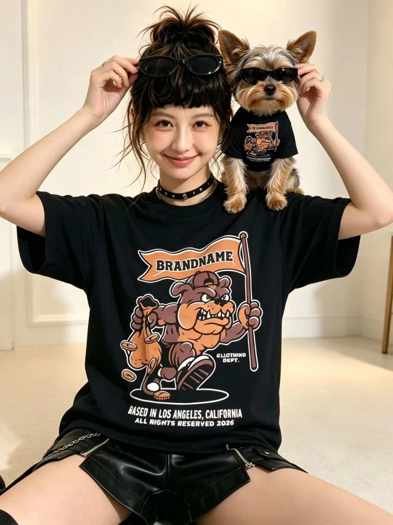 Retro Cartoon Black Matching Tee Set