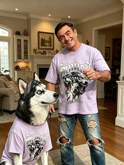 Retro Wolf Light Purple Matching Tee Set