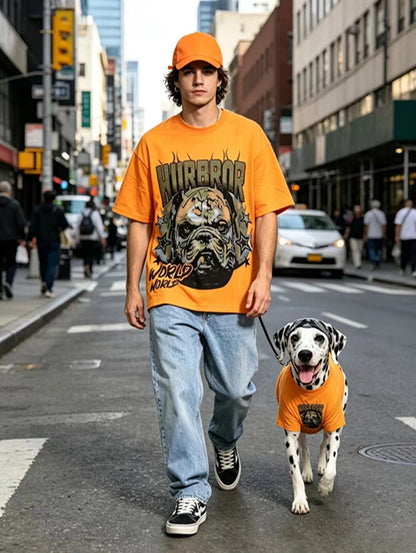 Matching Owner & Dog Streetwear T-Shirt Set - Orange