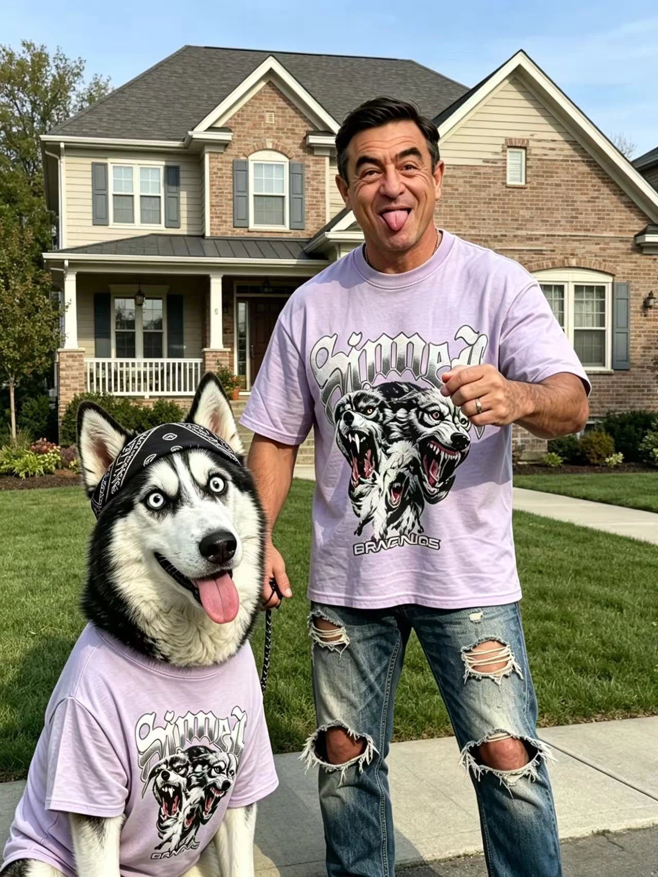 Retro Wolf Light Purple Matching Tee Set